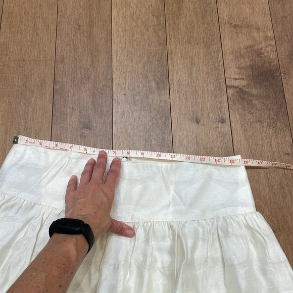 Club Monaco silk cream beige off white mini skirt textured pattern pockets sz 6 - Picture 9 of 14